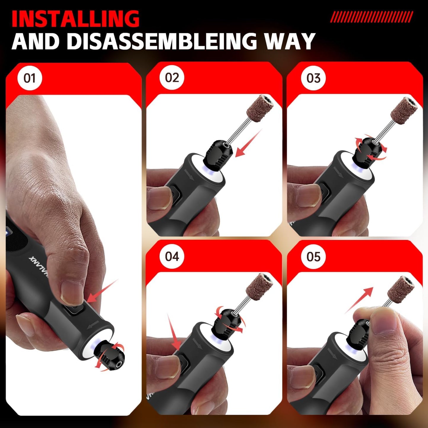 Phalanx Rotary Tool - 3.7V Max Cordless Rotary Tool Kit LED Ring Work Light