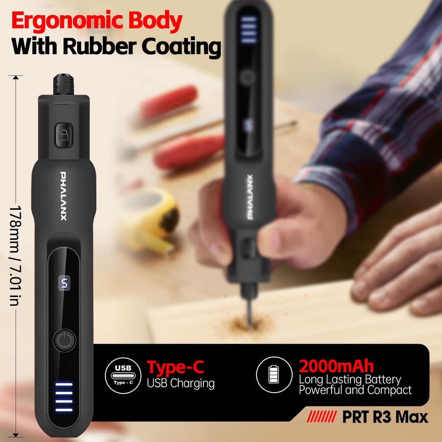 Phalanx Rotary Tool - 3.7V Max Cordless Rotary Tool Kit LED Ring Work Light