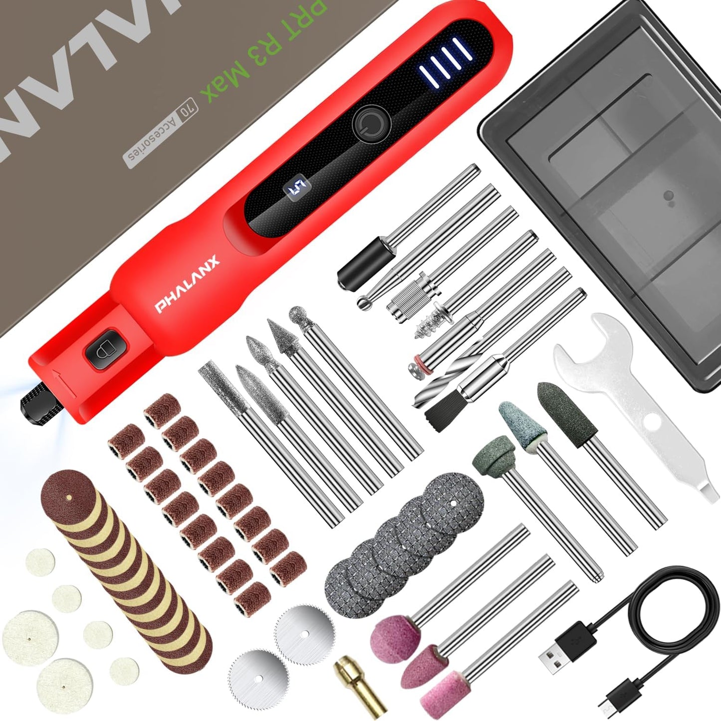 Phalanx Rotary Tool - 3.7V Max Cordless Rotary Tool Kit LED Ring Work Light