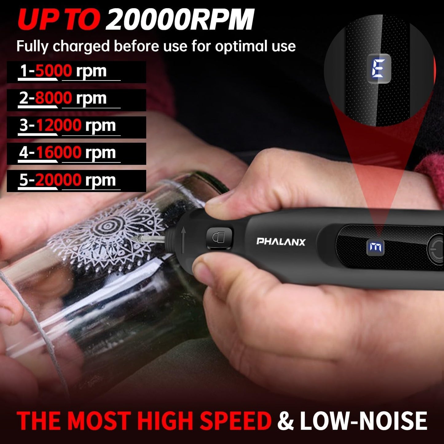 Phalanx Rotary Tool - 3.7V Max Cordless Rotary Tool Kit LED Ring Work Light