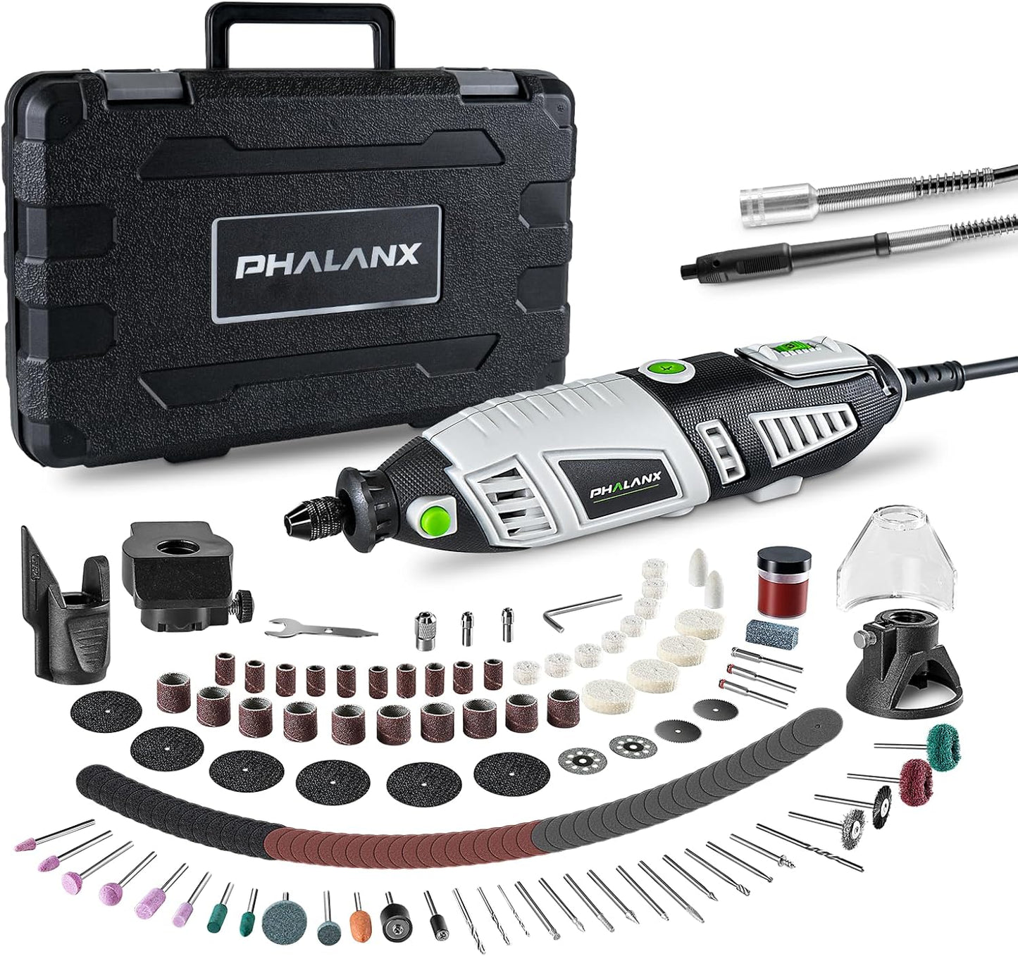 Phalanx 180W Rotary Tool Kit (Deluxe Set) 6 Variable Speed with Flex Shaft