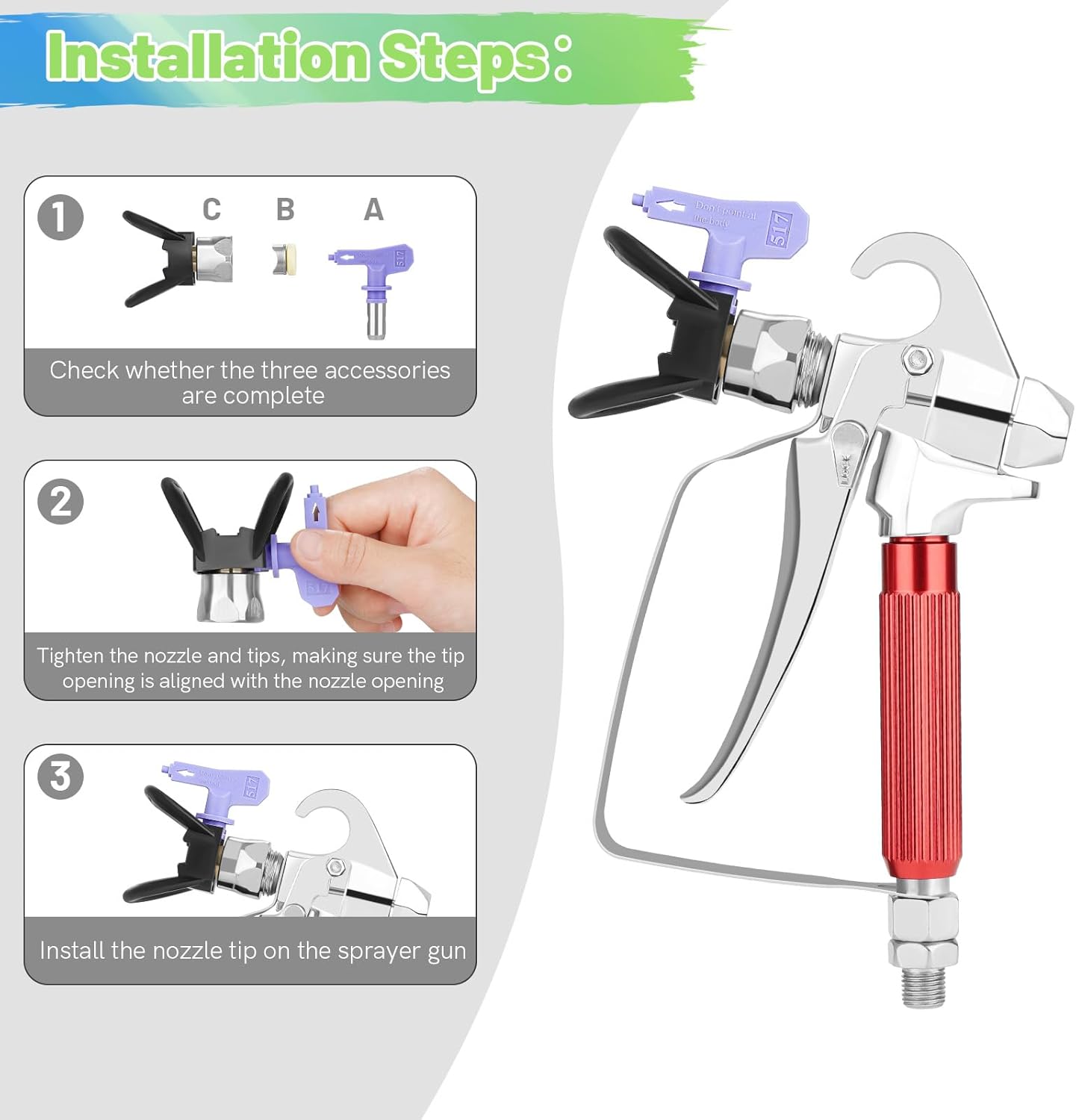 Airless Paint Sprayer Gun with Nozzle Tips Set