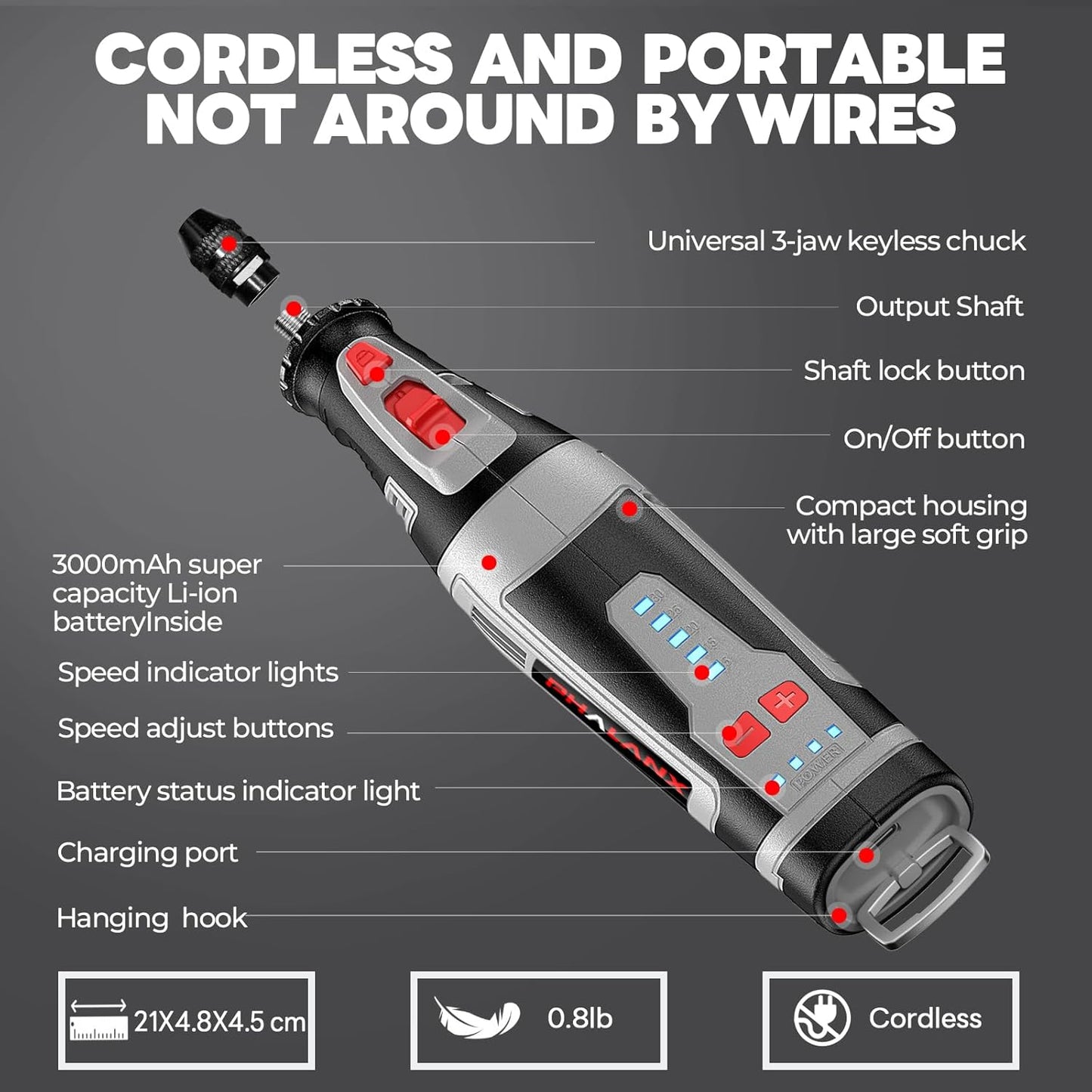 Phalanx 8V Rotary Tool 2 Shield Attachments & Suitcase