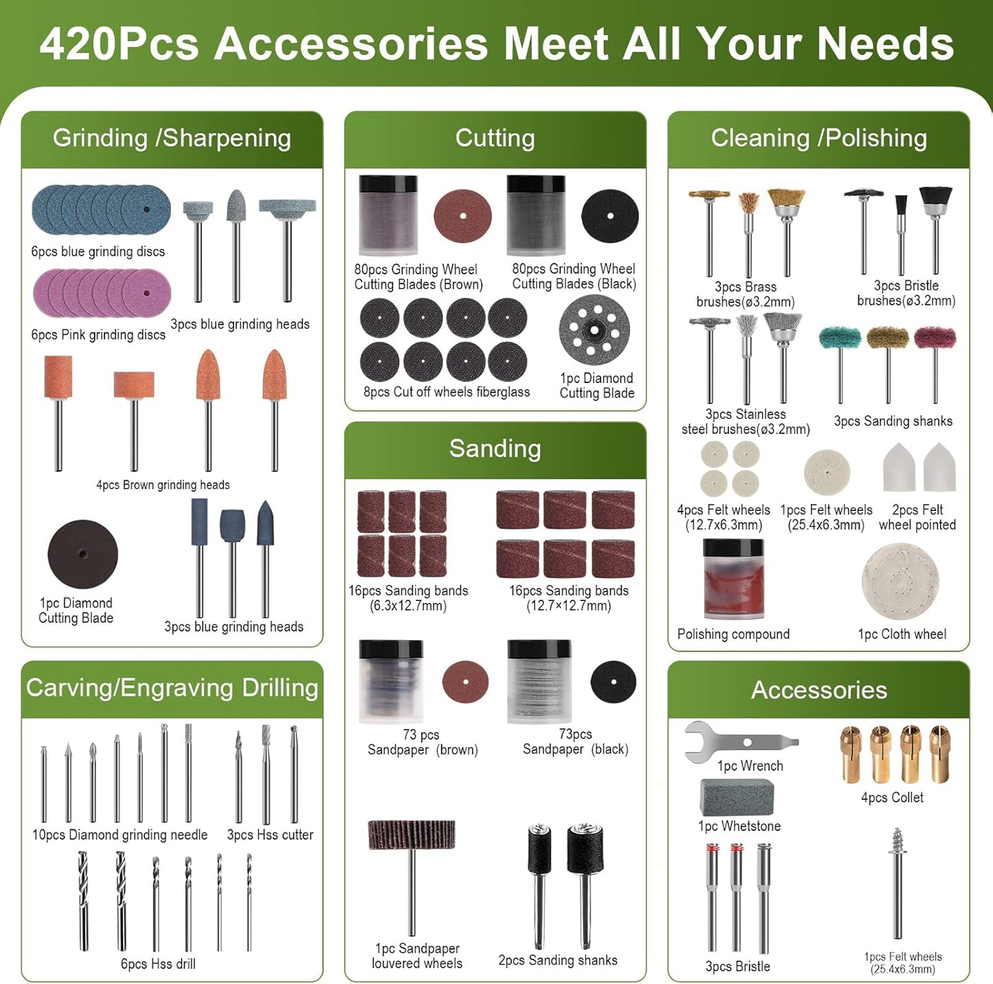 Phalanx Rotary Tool Accessory Kit, 420 Pcs Accessories Kit