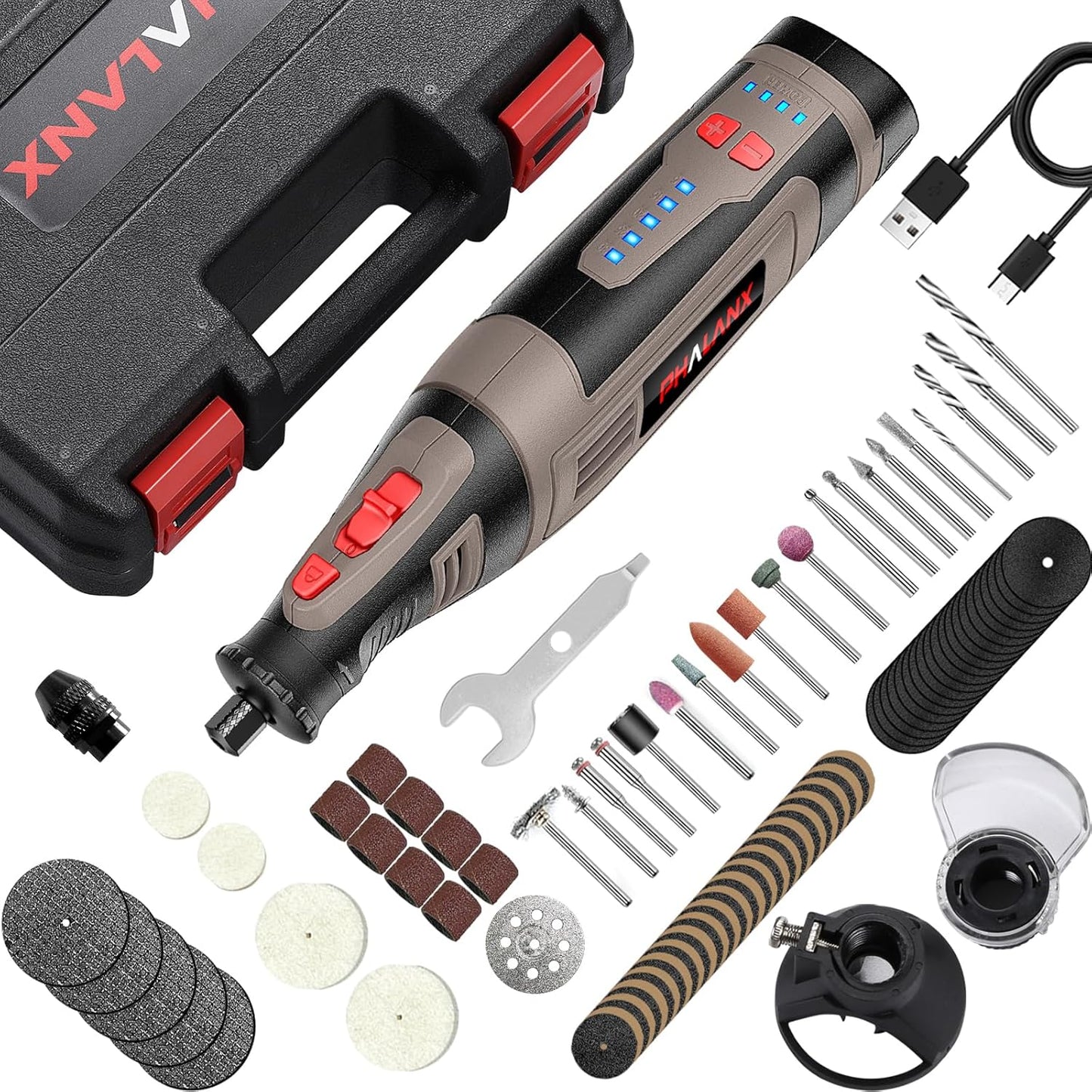 Phalanx 8V Rotary Tool 2 Shield Attachments & Suitcase