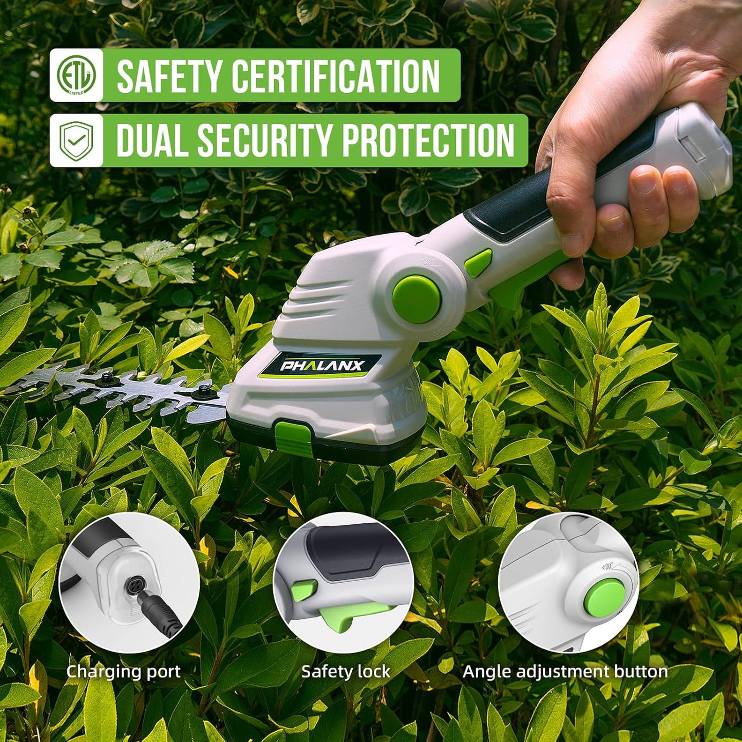 Phalanx Cordless Grass Shears 2-in-1 Handheld Hedge Trimmer