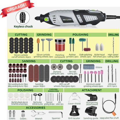 Phalanx 180W Rotary Tool Kit (Deluxe Set) 6 Variable Speed with Flex Shaft