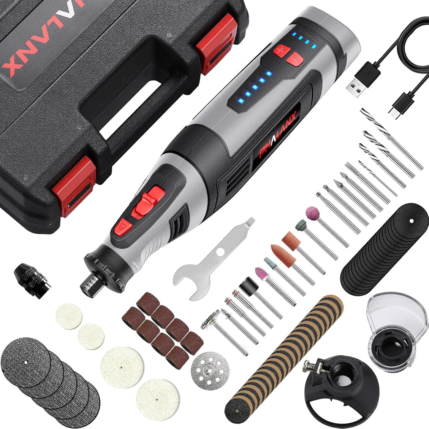 Phalanx 8V Rotary Tool 2 Shield Attachments & Suitcase
